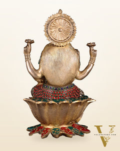 Pure Brass Goddess Dhan Lakshmi Idol - 12" stonework