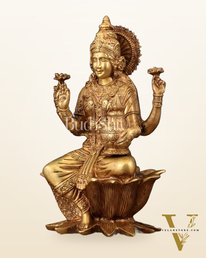 Pure Brass Goddess Dhan Lakshmi Idol - 12"