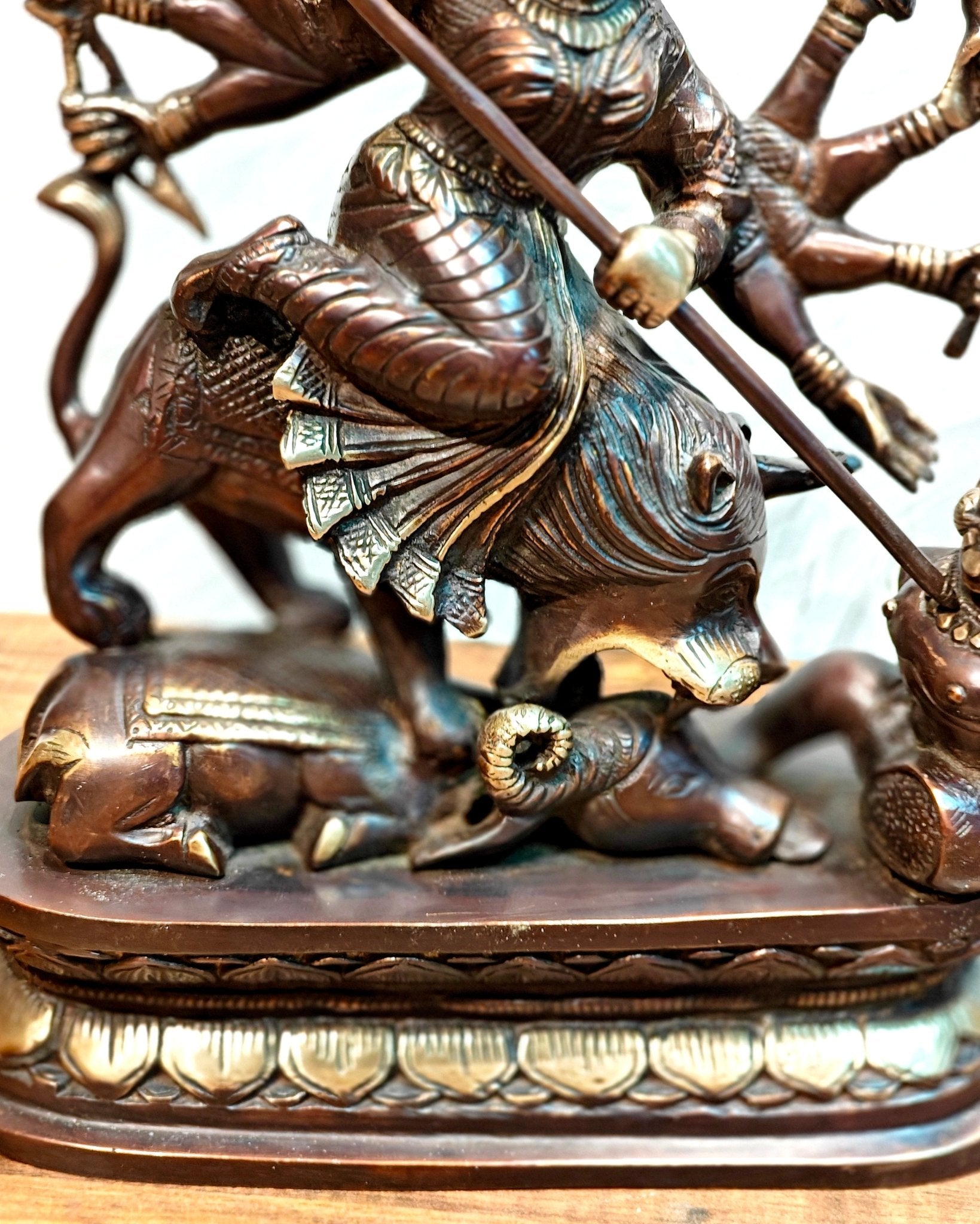 Pure Brass Goddess Durga as Mahishasura Mardini Idol - 13.5-Inch