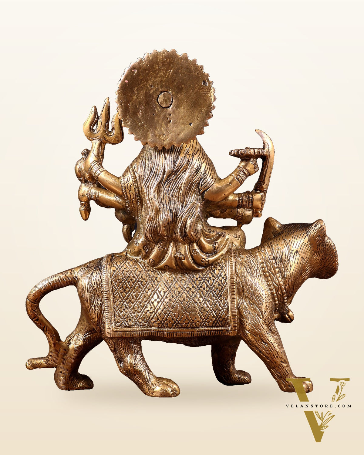 Pure Brass Goddess Durga on tiger Idol - 9" |