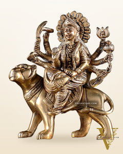 Pure Brass Goddess Durga Seated on Tiger Idol with Base – 5.5”
