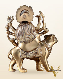 Pure Brass Goddess Durga Seated on Tiger Idol with Base – 5.5”