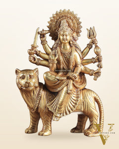 Pure Brass Goddess Durga Sherawali Mata on Tiger 12 inch