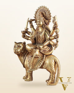 Pure Brass Goddess Durga Sherawali Mata on Tiger 12 inch
