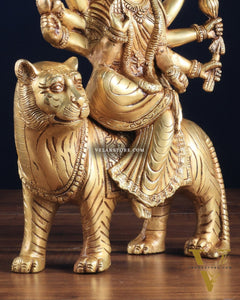 Pure Brass Goddess Durga Sherawali Mata on Tiger 12 inch