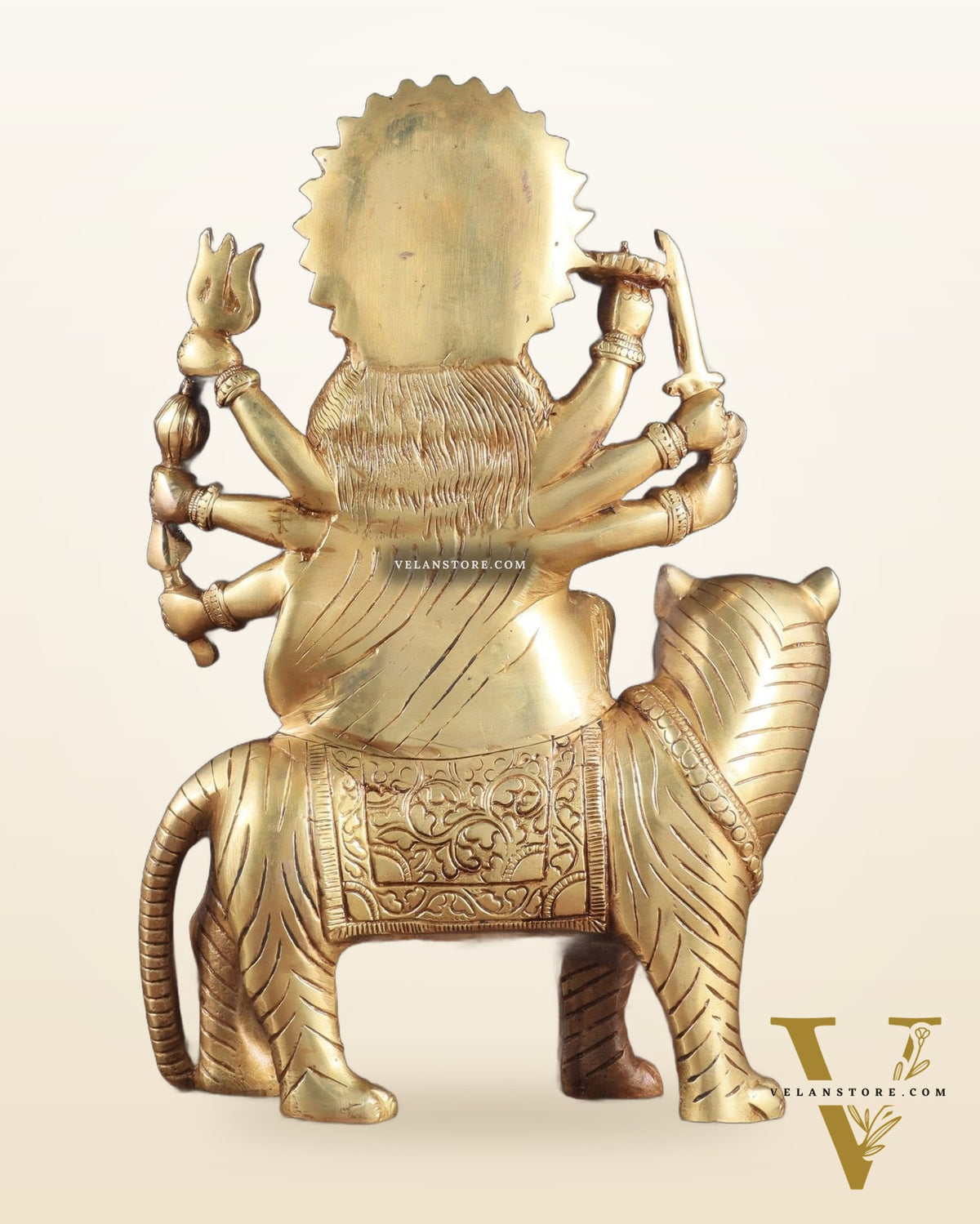 Pure Brass Goddess Durga Sherawali Mata on Tiger 12 inch