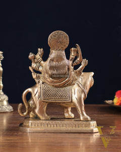 Pure Brass Goddess Durga Sitting on Tiger Idol 5.5"