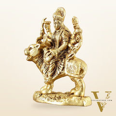 Pure Brass Goddess Durga Sitting on Tiger Idol - 6 Inch