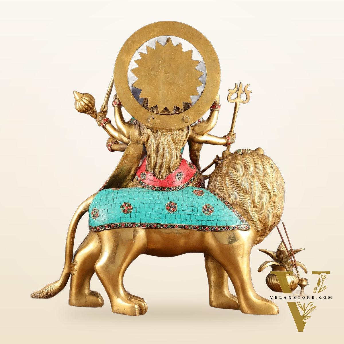 Pure Brass Goddess Durga Statue with Meenakari Work - 22 Inch