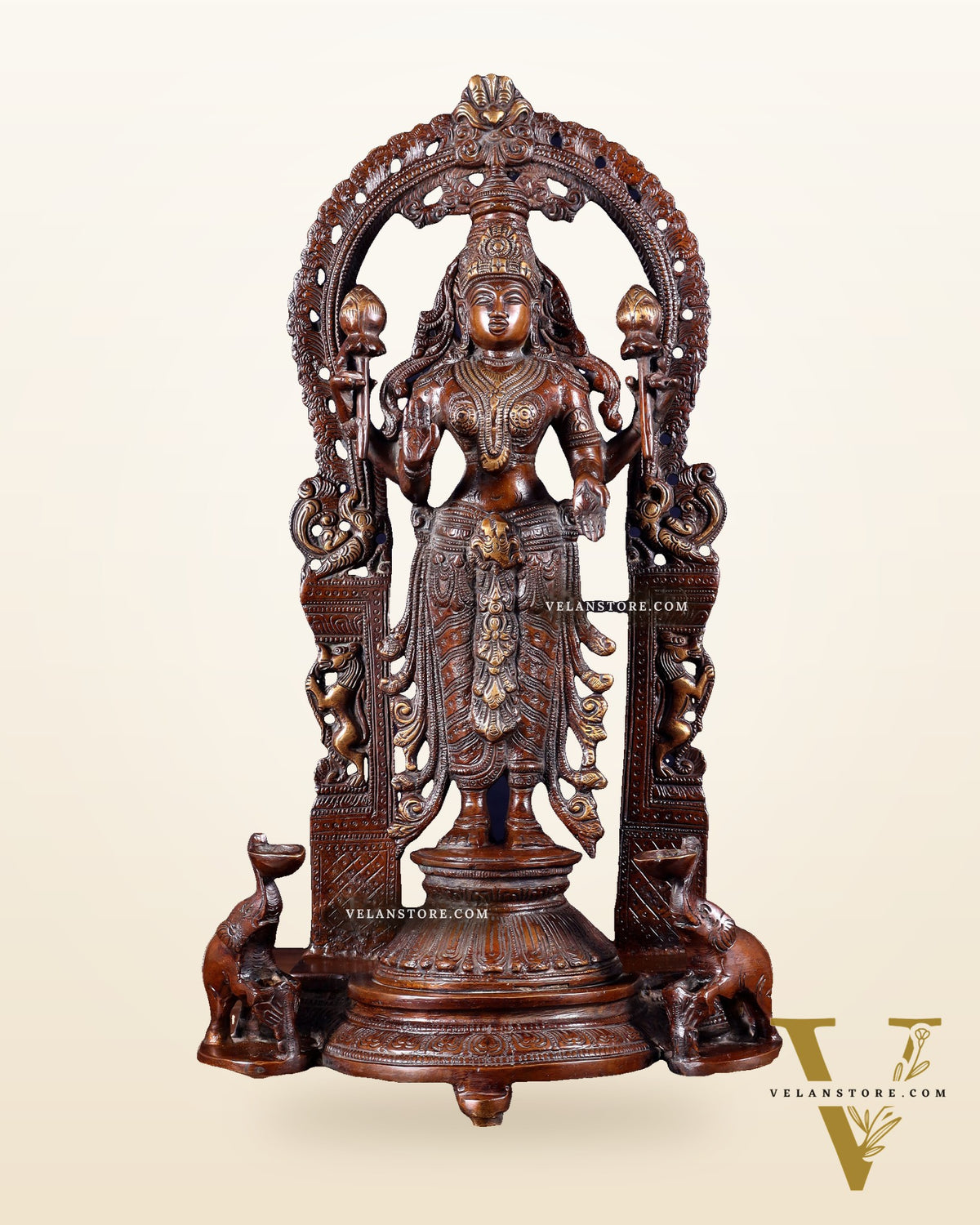 Pure Brass Goddess gaja Lakshmi Statue with Elephants 16"