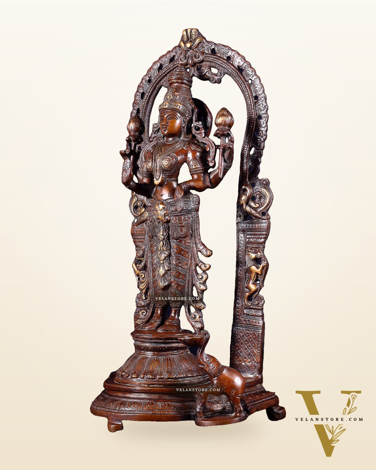 Pure Brass Goddess gaja Lakshmi Statue with Elephants 16"