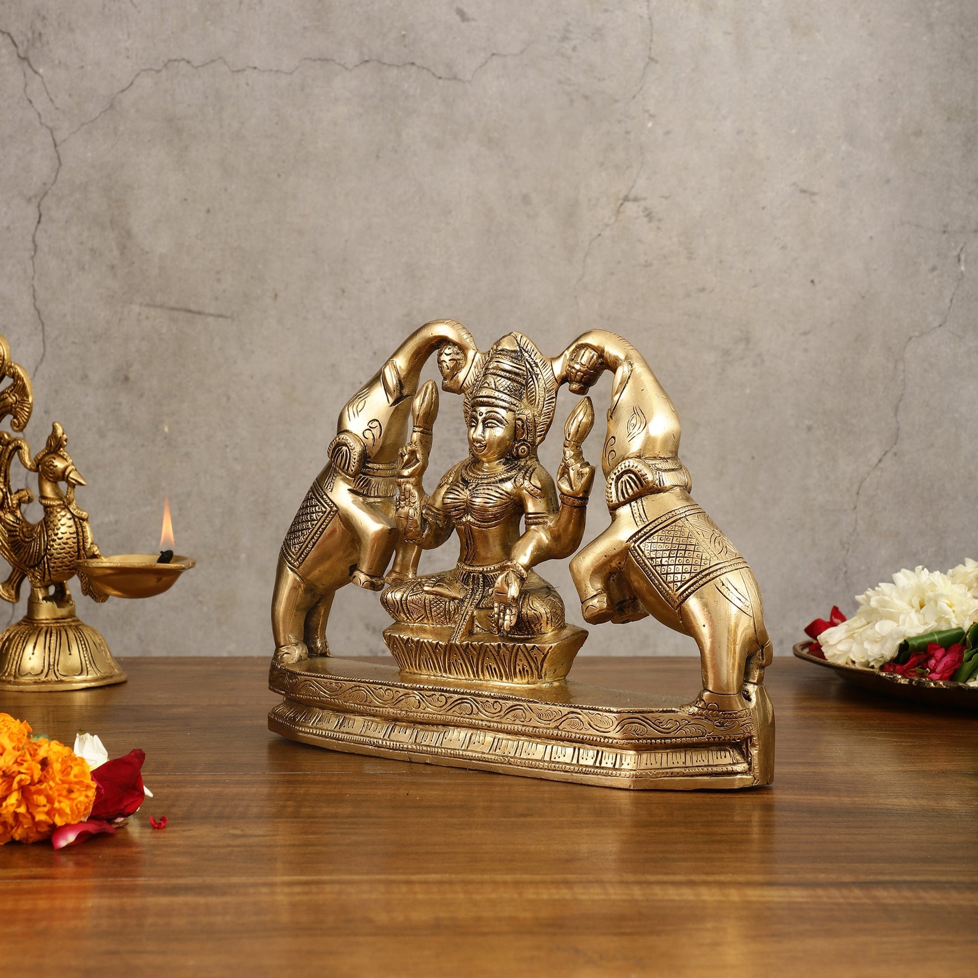 Pure Brass Goddess Gajalakshmi Idol - 7 Inches