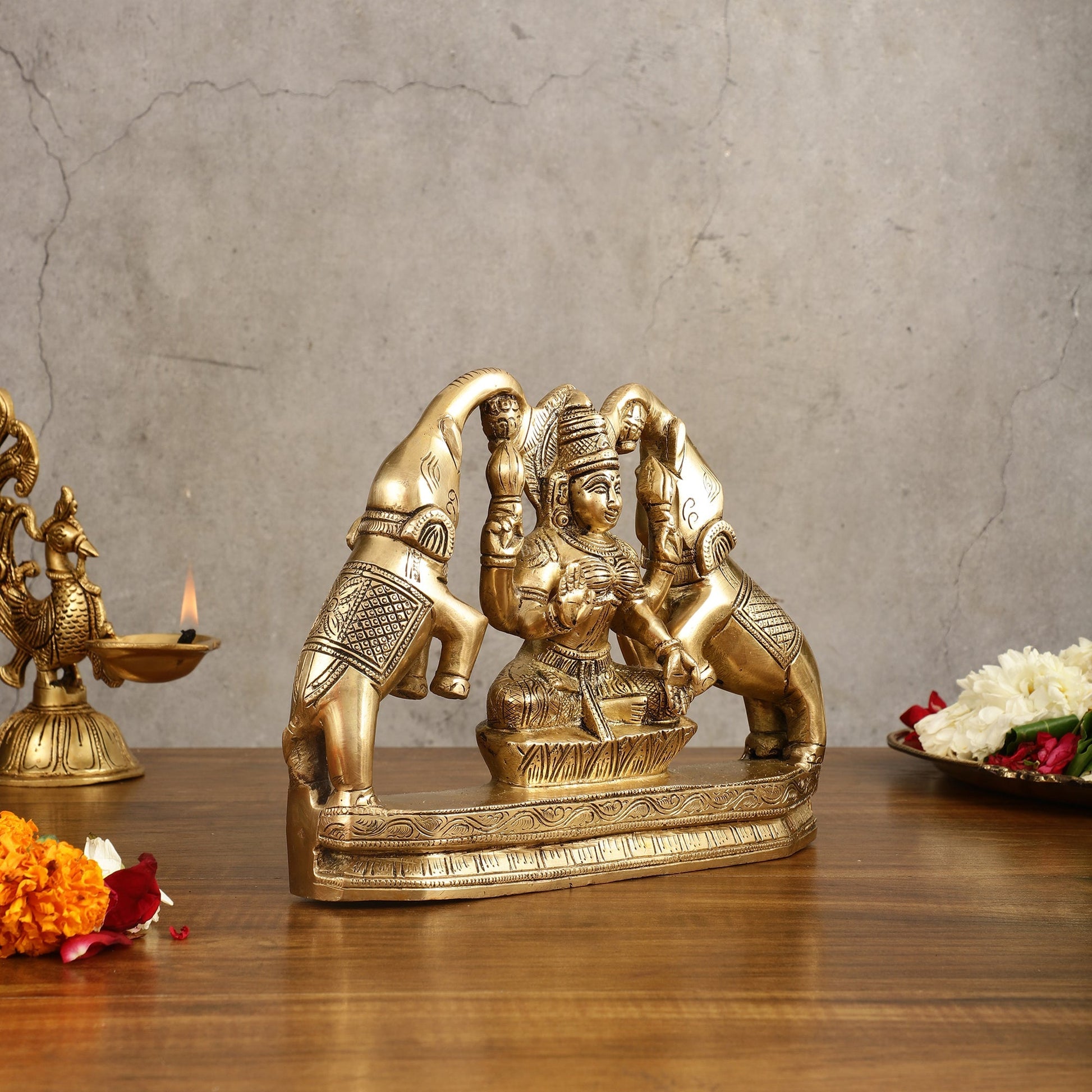 Pure Brass Goddess Gajalakshmi Idol - 7 Inches