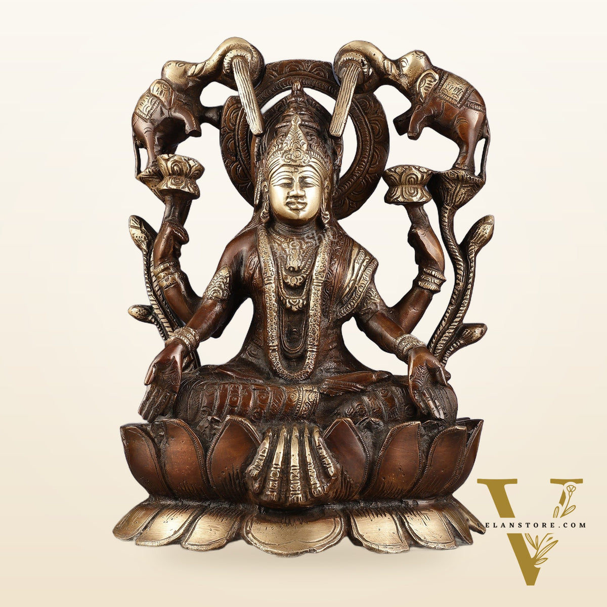 Pure Brass Goddess Gajalakshmi Idol - Double Chola Finish | 12"
