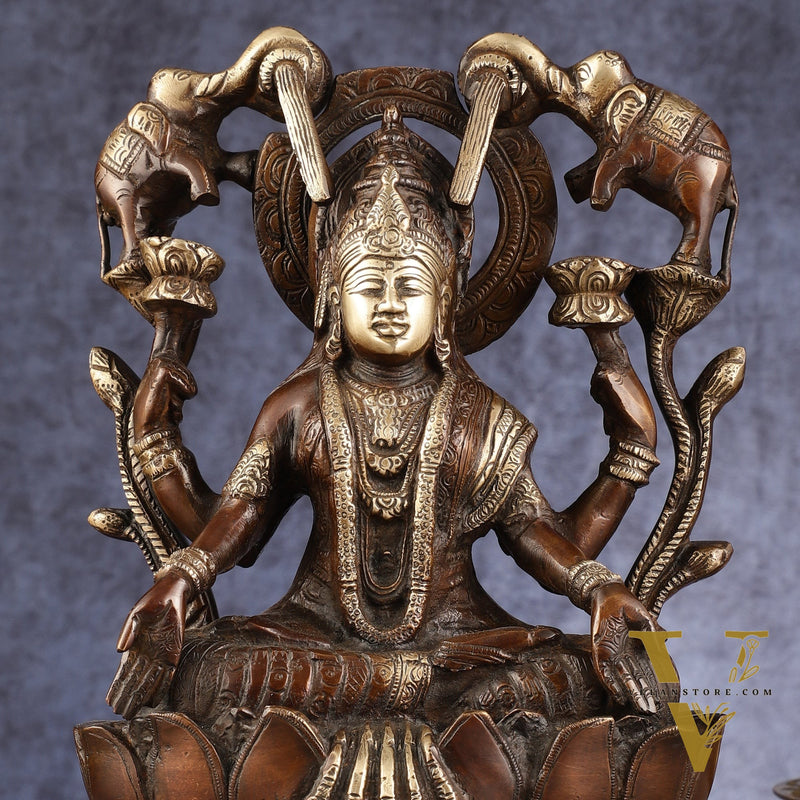 Pure Brass Goddess Gajalakshmi Idol - Double Chola Finish | 12"