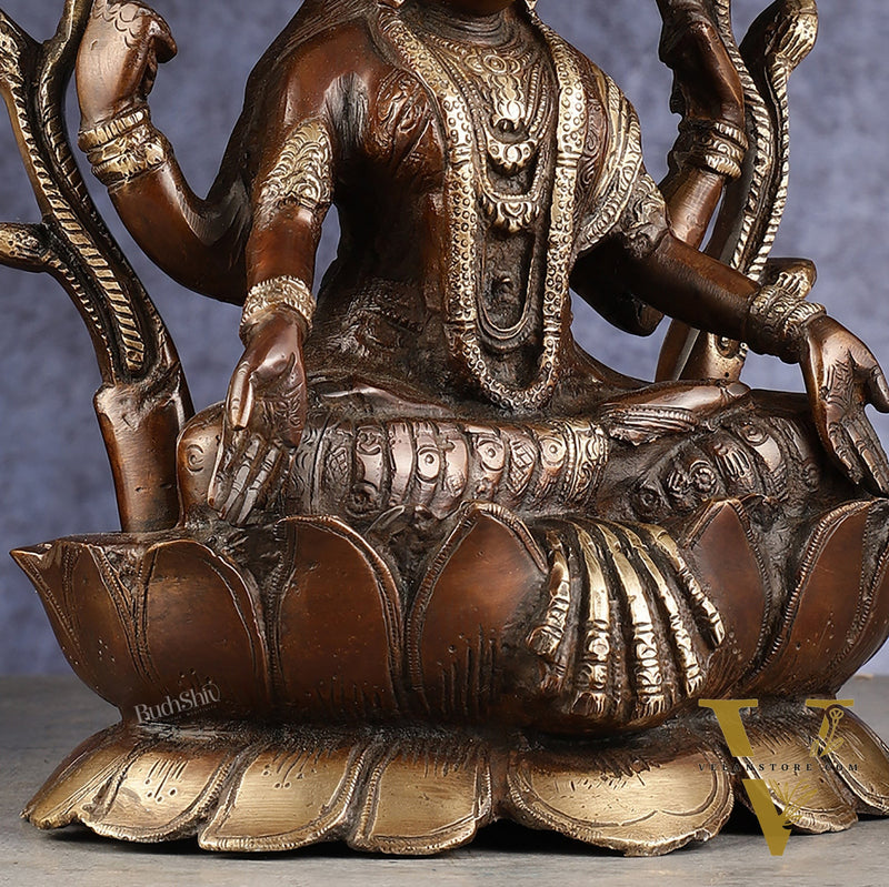 Pure Brass Goddess Gajalakshmi Idol - Double Chola Finish | 12"