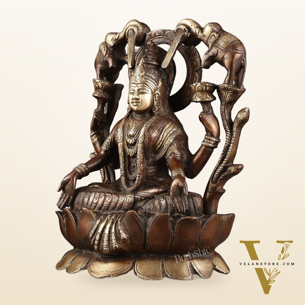 Pure Brass Goddess Gajalakshmi Idol - Double Chola Finish | 12"