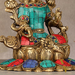 Pure Brass Goddess Green Tara Idol with Nepalese Stonework – 6 Inches