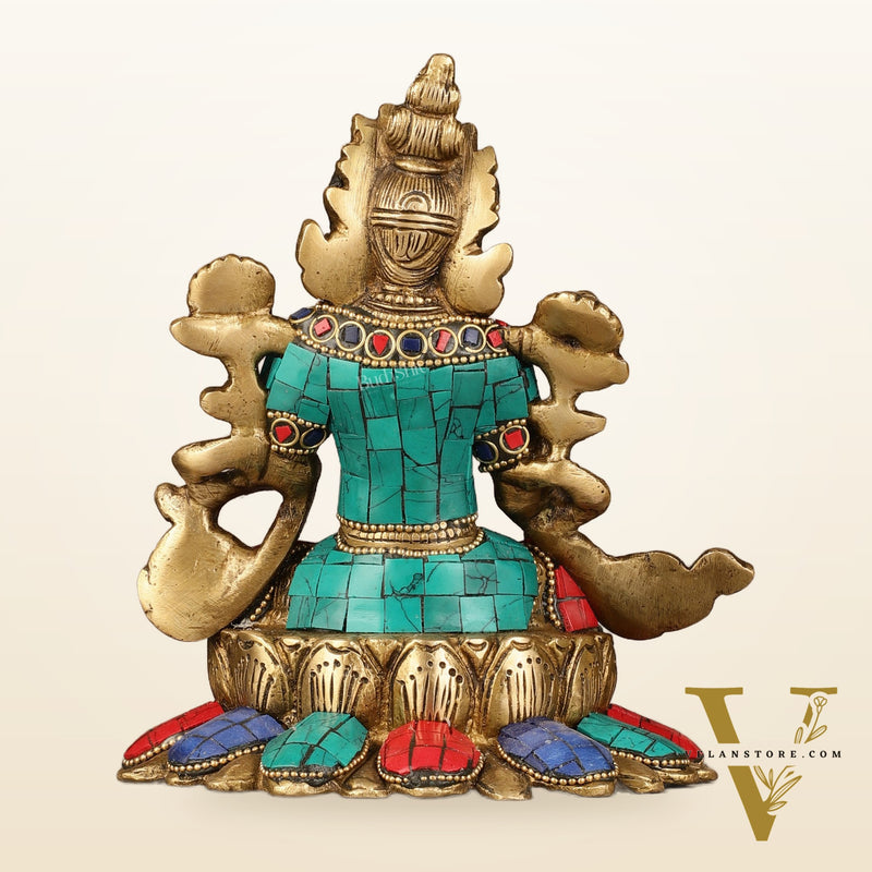 Pure Brass Goddess Green Tara Idol with Nepalese Stonework – 6 Inches
