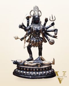 Pure Brass Goddess Kali Dashabhuja (10 Arms) Statue – 43" Black Edition | 64 kg
