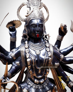 Pure Brass Goddess Kali Dashabhuja (10 Arms) Statue – 43" Black Edition | 64 kg
