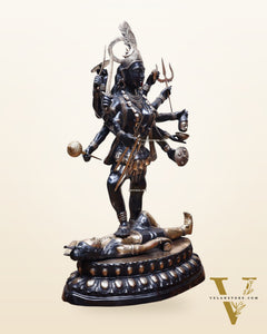 Pure Brass Goddess Kali Dashabhuja (10 Arms) Statue – 43" Black Edition | 64 kg