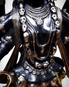 Pure Brass Goddess Kali Dashabhuja (10 Arms) Statue – 43" Black Edition | 64 kg