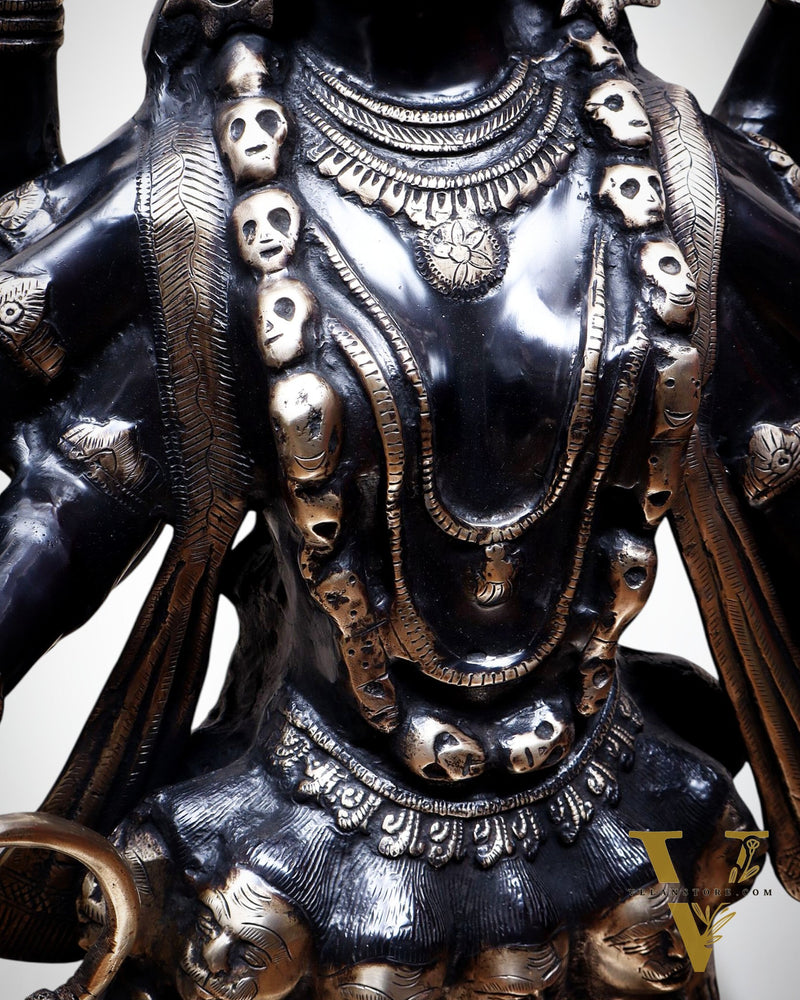 Pure Brass Goddess Kali Dashabhuja (10 Arms) Statue – 43" Black Edition | 64 kg