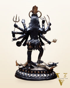 Pure Brass Goddess Kali Dashabhuja (10 Arms) Statue – 43" Black Edition | 64 kg