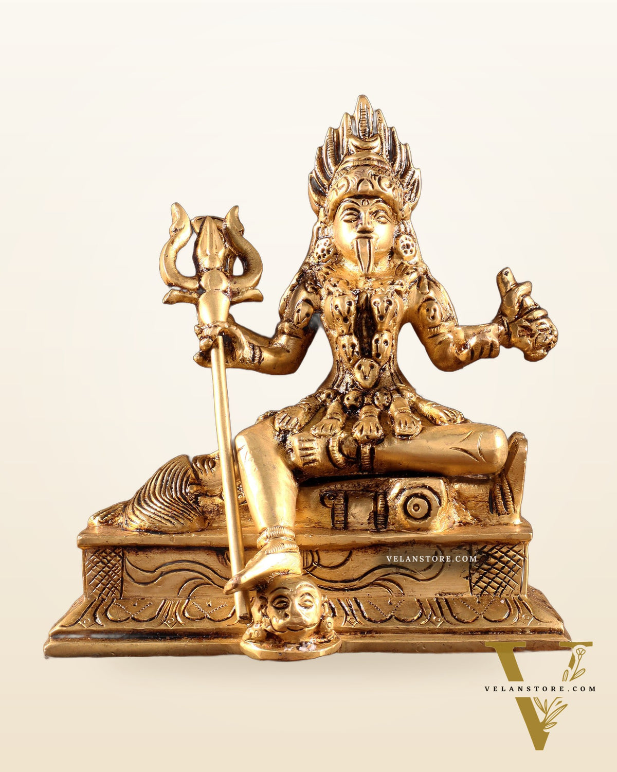 Pure Brass Goddess Kali Sitting Statue 6"