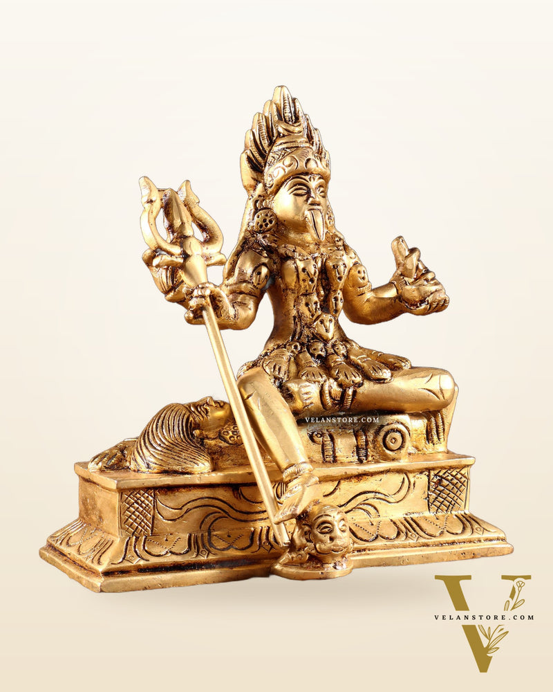 Pure Brass Goddess Kali Sitting Statue 6"