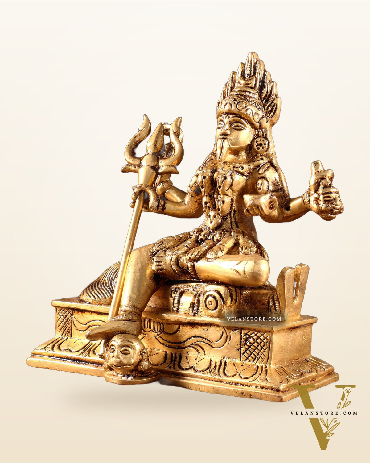 Pure Brass Goddess Kali Sitting Statue 6"