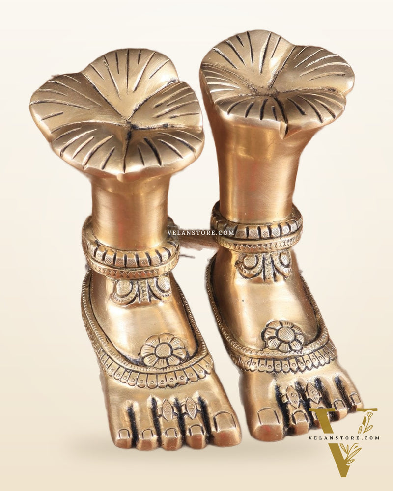 Pure Brass Goddess Lakshmi Charan (Holy Feet) Idol