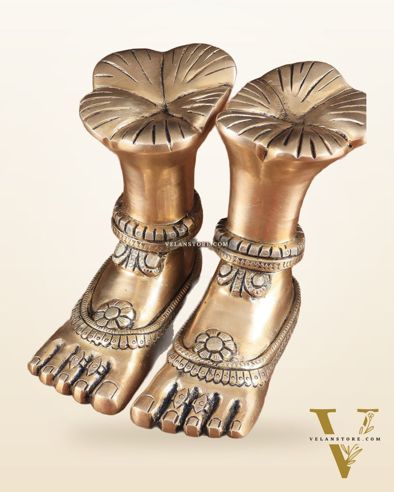 Pure Brass Goddess Lakshmi Charan (Holy Feet) Idol