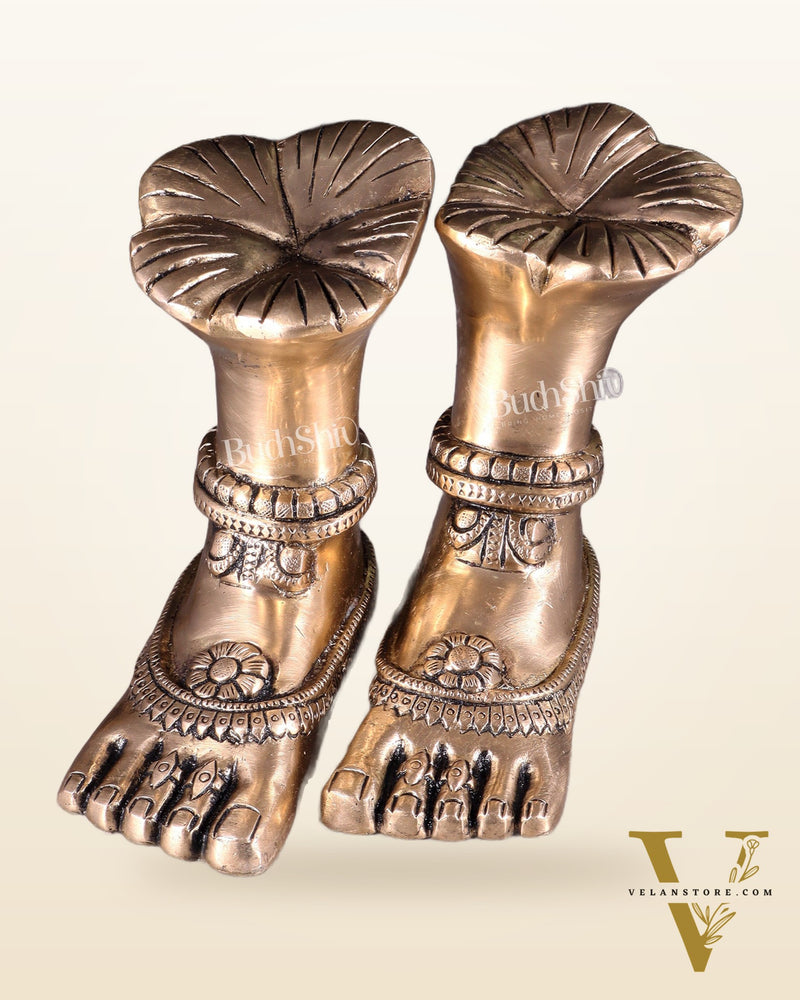 Pure Brass Goddess Lakshmi Charan (Holy Feet) Idol