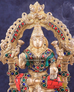 Pure Brass Goddess Lakshmi Idol | Meenakari Stonework 8"