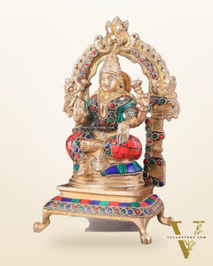 Pure Brass Goddess Lakshmi Idol | Meenakari Stonework 8"