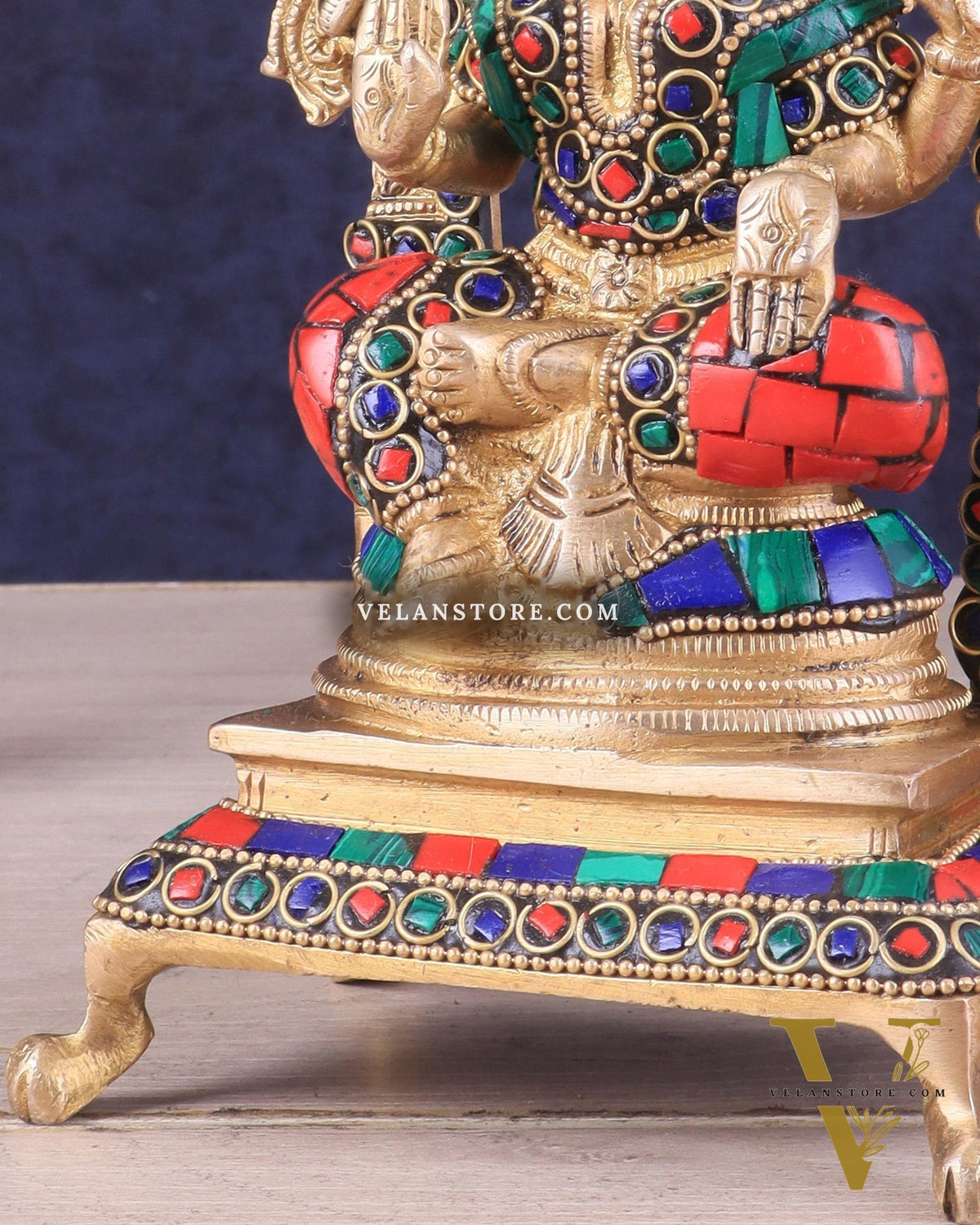 Pure Brass Goddess Lakshmi Idol | Meenakari Stonework 8"