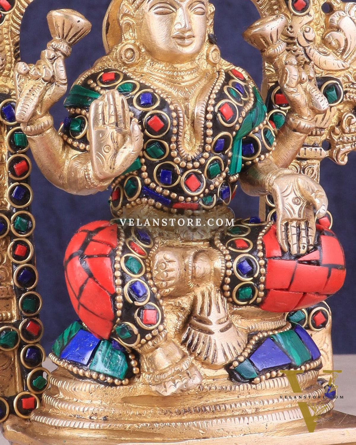 Pure Brass Goddess Lakshmi Idol | Meenakari Stonework 8"