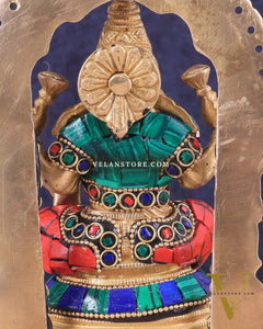 Pure Brass Goddess Lakshmi Idol | Meenakari Stonework 8"