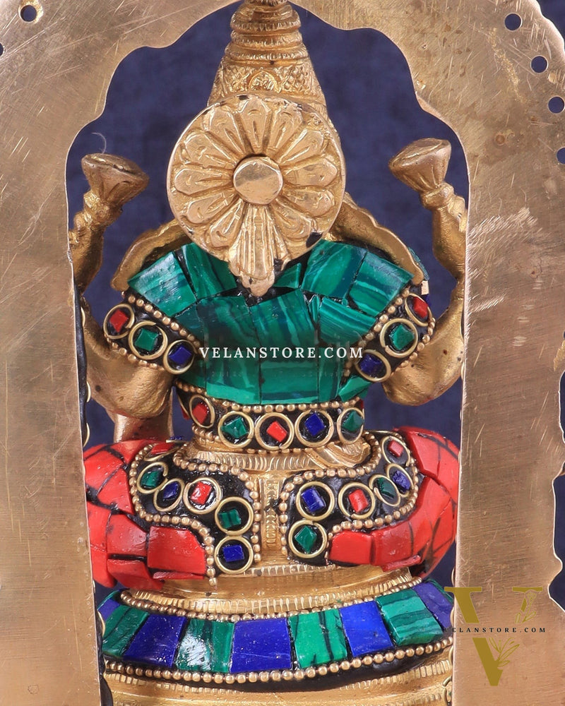 Pure Brass Goddess Lakshmi Idol | Meenakari Stonework 8"