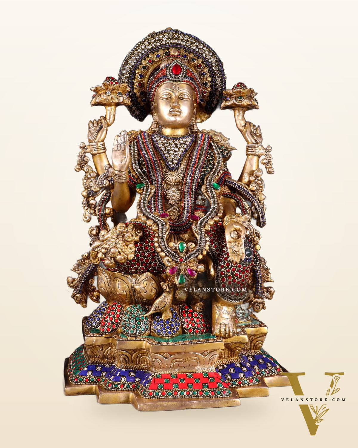 Pure Brass Goddess Lakshmi Idol with Jewellers Meenakari 18"