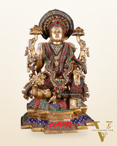 Pure Brass Goddess Lakshmi Idol with Jewellers Meenakari 18"