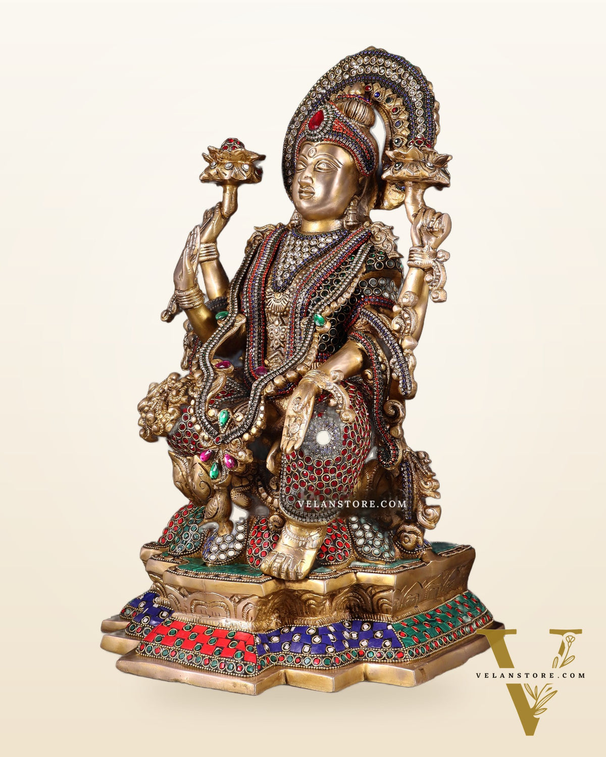 Pure Brass Goddess Lakshmi Idol with Jewellers Meenakari 18"