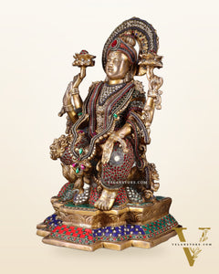 Pure Brass Goddess Lakshmi Idol with Jewellers Meenakari 18"
