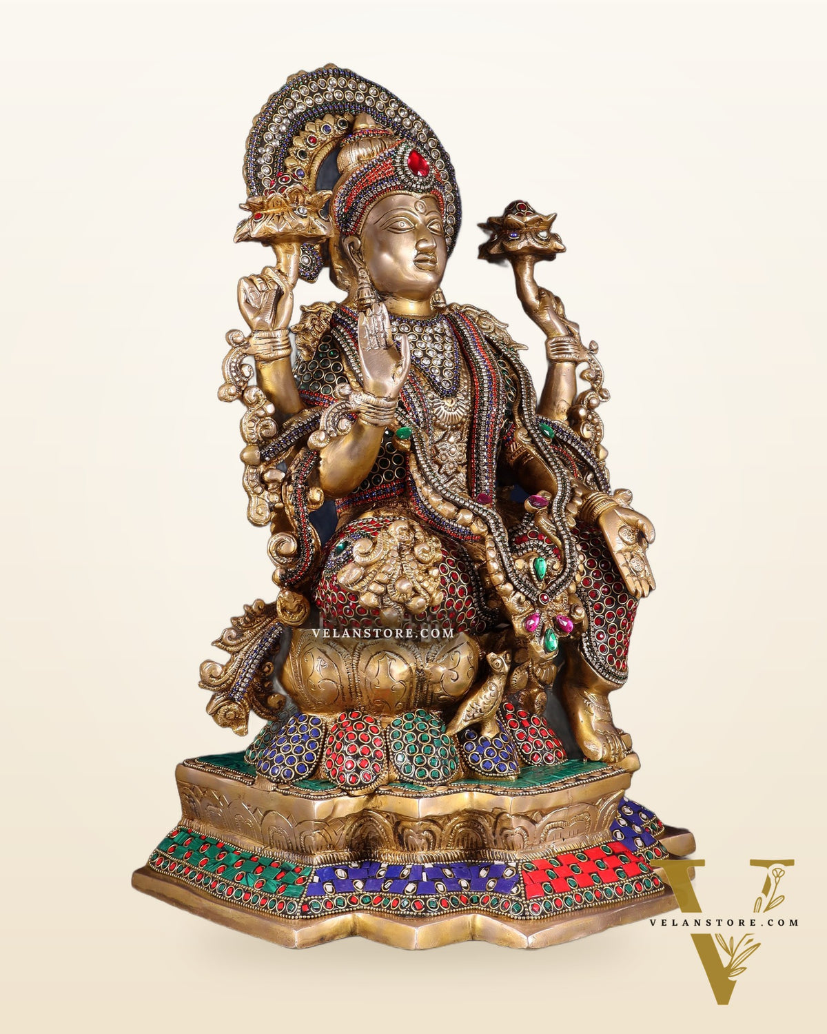 Pure Brass Goddess Lakshmi Idol with Jewellers Meenakari 18"