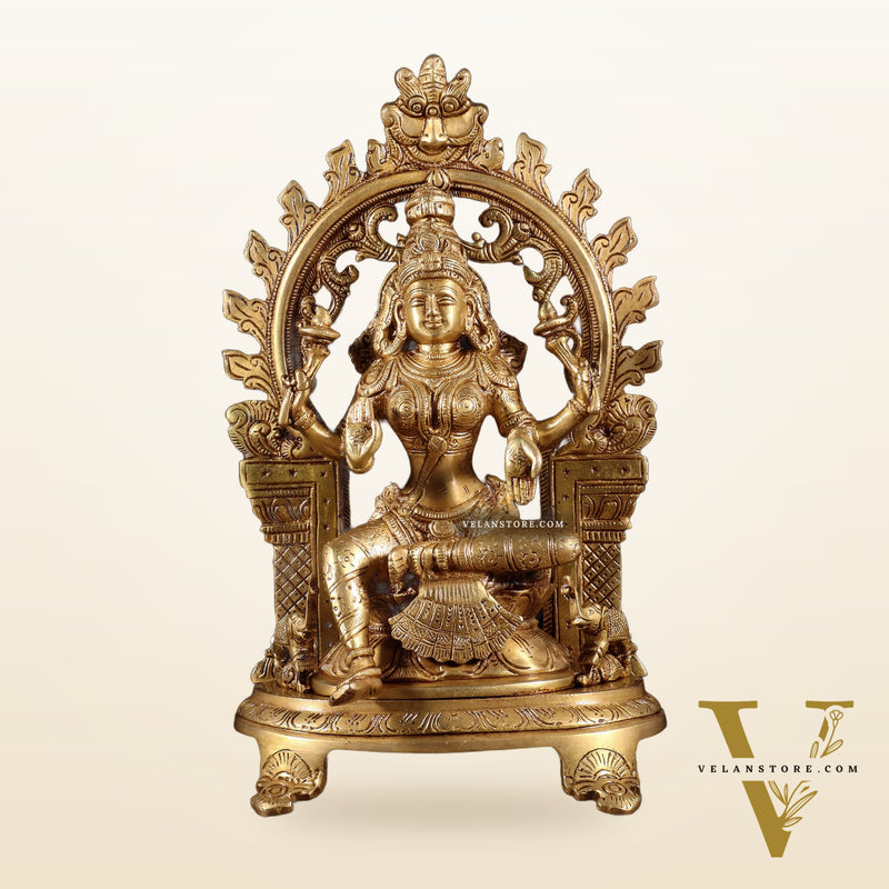 Pure Brass Goddess Lakshmi Idol with Prabhavali | 12 Inch