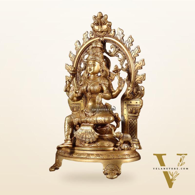 Pure Brass Goddess Lakshmi Idol with Prabhavali | 12 Inch
