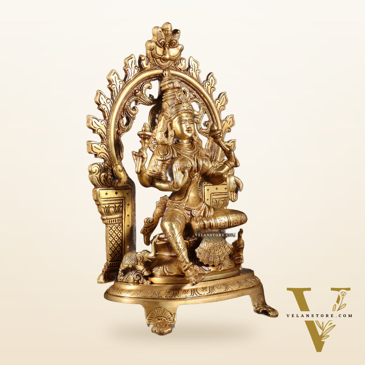 Pure Brass Goddess Lakshmi Idol with Prabhavali | 12 Inch