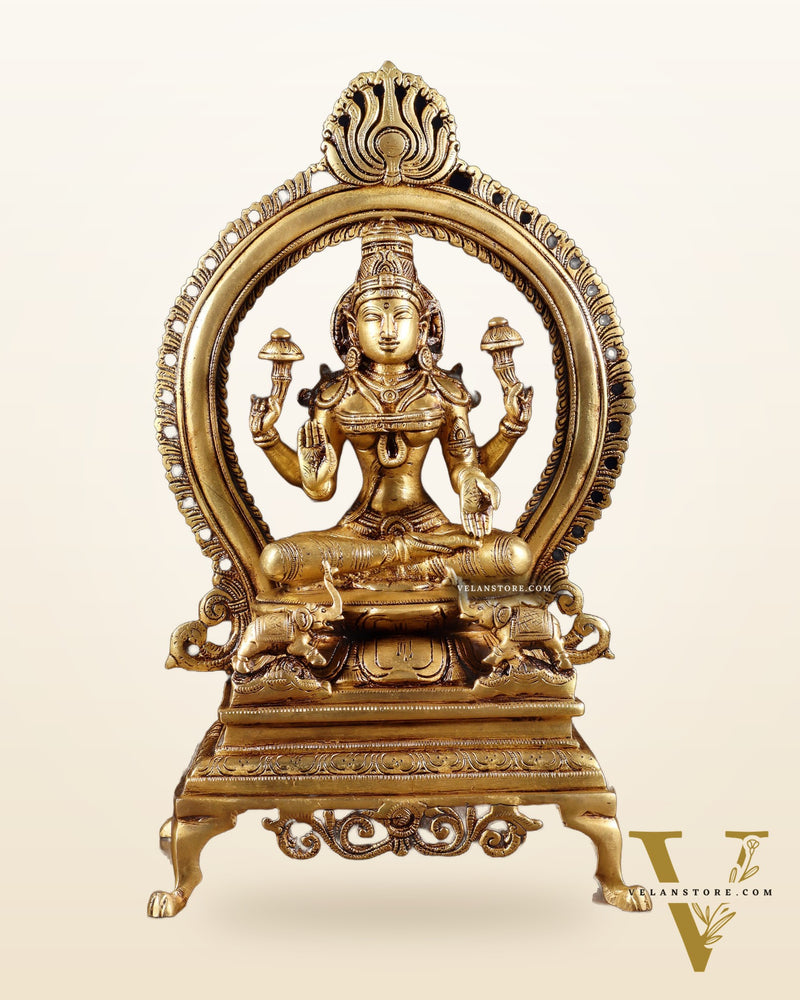 Pure Brass Goddess Lakshmi Idol with Prabhavali | 13 Inch